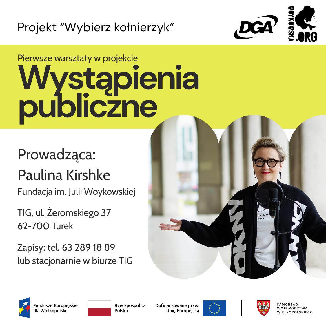 dga plakat bezpłatne warsztaty z&nbsp;wystąpień publicznych 