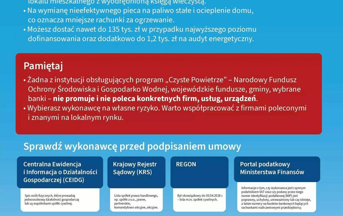 OSTRZEŻENIE DLA WNIOSKODAWCÓW I BENEFICJENTÓW PROGRAMU „CZYSTE POWIETRZE”