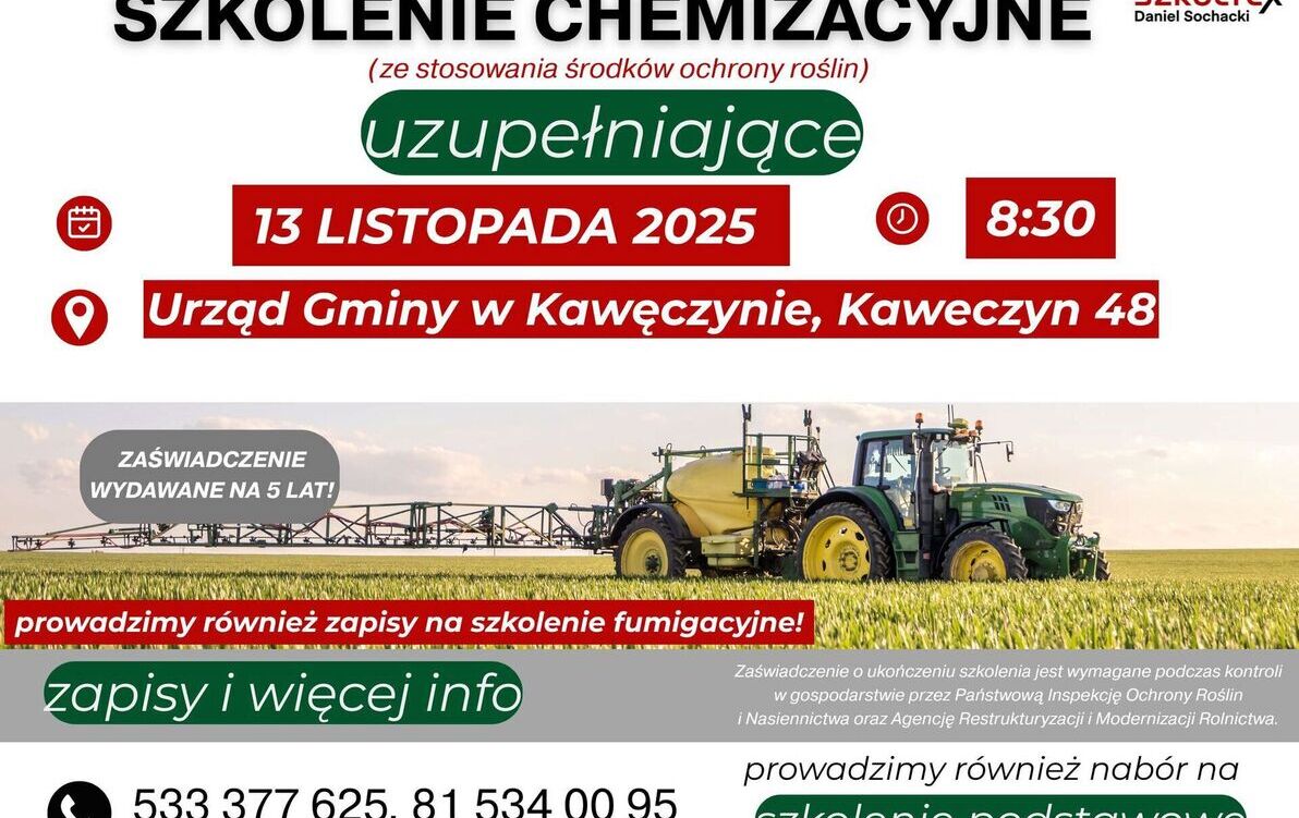 SZKOLENIEW ZAKRESIE STOSOWANIA ŚRODKÓW OCHRONY ROŚLIN (SZKOLENIA CHEMIZACYJNE)